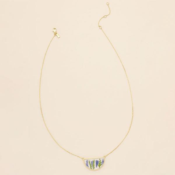 Pressed Flower Necklace - Purple Cornflower/Gold