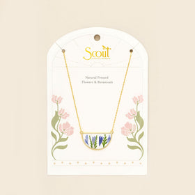 Pressed Flower Necklace - Purple Cornflower/Gold