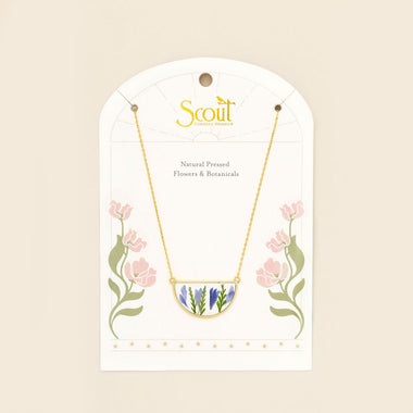 Pressed Flower Necklace - Purple Cornflower/Gold