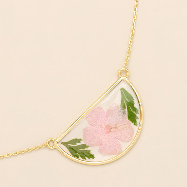 Pressed Flower Necklace - Pink Cherry Blossom/Gold