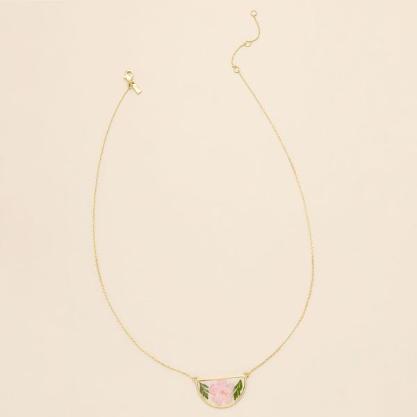 Pressed Flower Necklace - Pink Cherry Blossom/Gold