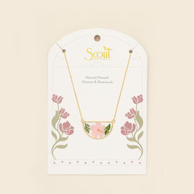 Pressed Flower Necklace - Pink Cherry Blossom/Gold