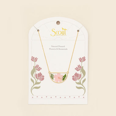 Pressed Flower Necklace - Pink Cherry Blossom/Gold