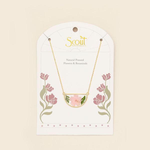 Pressed Flower Necklace - Pink Cherry Blossom/Gold