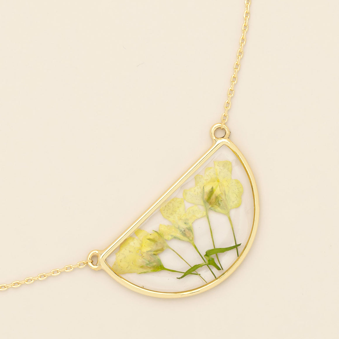 Pressed Flower Necklace - Yellow Baby's Breath/Gold