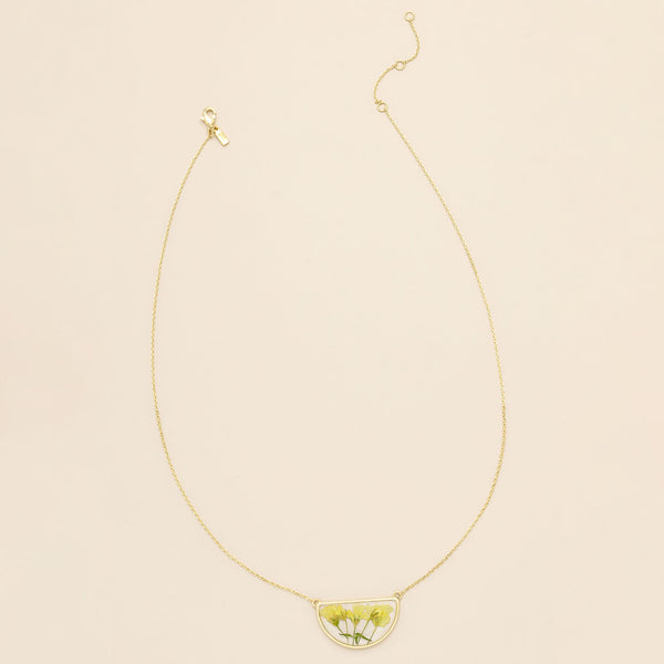 Pressed Flower Necklace - Yellow Baby's Breath/Gold
