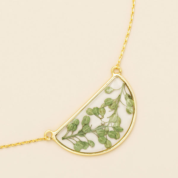 Pressed Flower Necklace - Green Peppergrass/Gold