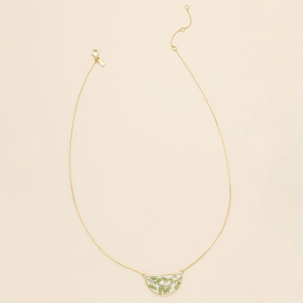 Pressed Flower Necklace - Green Peppergrass/Gold