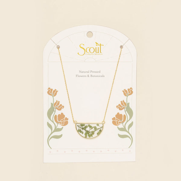 Pressed Flower Necklace - Green Peppergrass/Gold