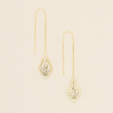 Pressed Flower Thread Earring - White Lace Flower/Gold