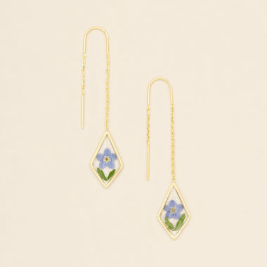 Pressed Flower Thread Earring - Blue Forget Me Not/Gold