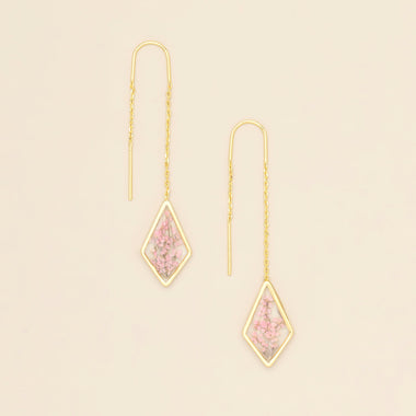 Pressed Flower Thread Earring - Pink Lace Flower/Gold