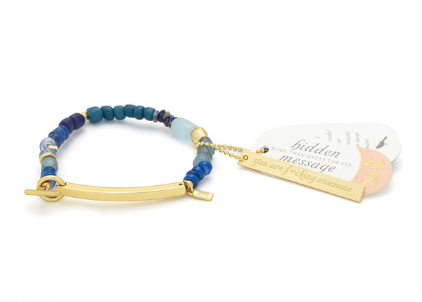 Hidden Message Bracelet - F♥cking Awesome/Aquamarine/Gold