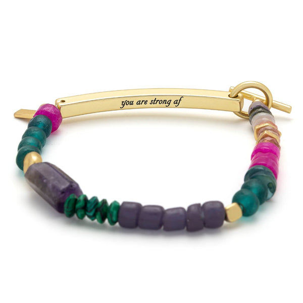 Hidden Message Bracelet - Strong AF/Amethyst/Gold
