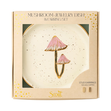 Jewelry Dish & Stud Earring Set - Mushroom/Oatmeal