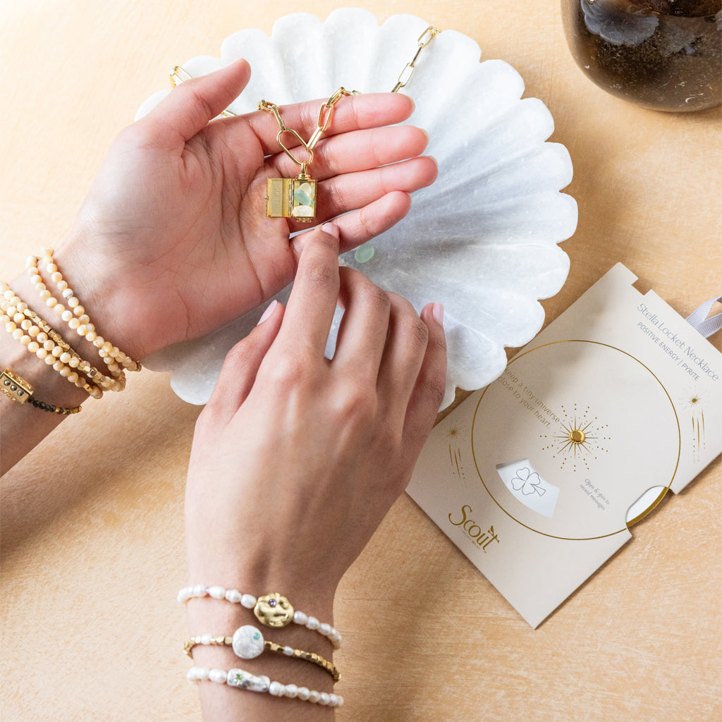Stella Locket Necklace - Positive Energy/Pyrite/Gold - Scout Curated Wears