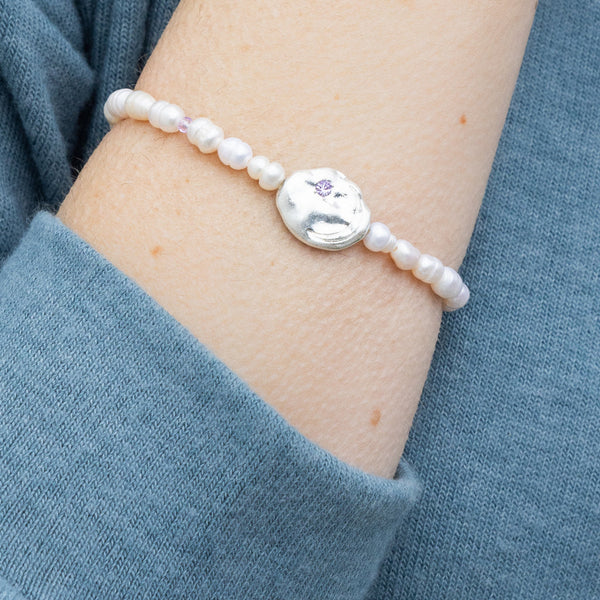 Pearl Affirmation Bracelet - Protection/Silver