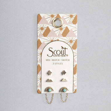 Stud Trio Ear Jacket Set - Mountain/Turquoise/Gold