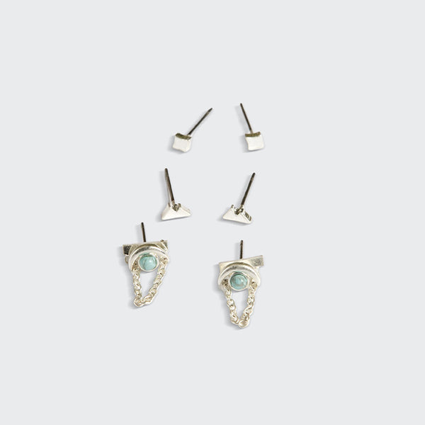 Stud Trio Ear Jacket Set - Mountain/Blue Howlite/Silver