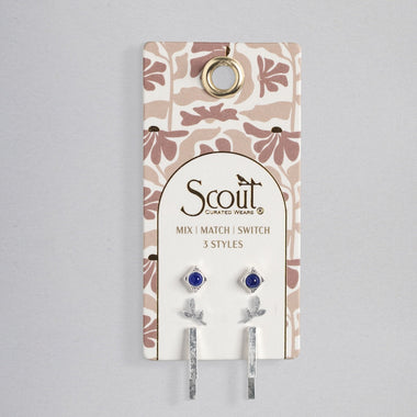 Stud Trio Ear Jacket Set - Leaf/Lapis/Silver