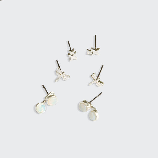 Stud Trio Ear Jacket Set - Dragonfly/Opalite/Silver