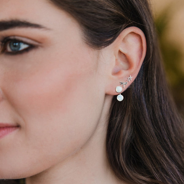 Stud Trio Ear Jacket Set - Dragonfly/Opalite/Silver