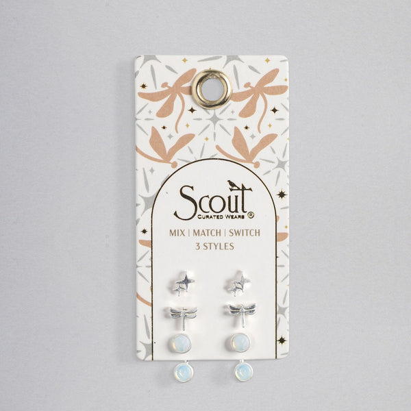 Stud Trio Ear Jacket Set - Dragonfly/Opalite/Silver
