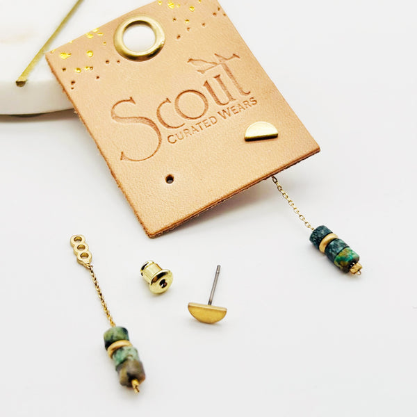 Stone Meteor Thread/Jacket Earring - Sunstone/Gold