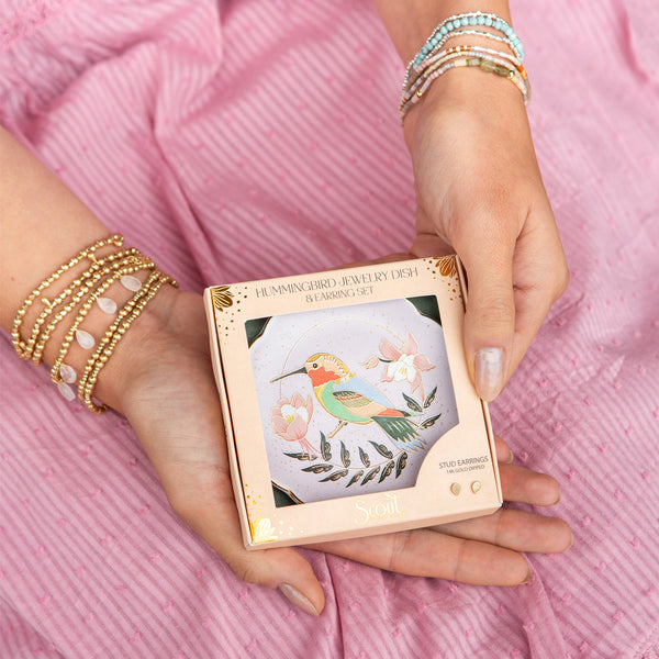 Jewelry Dish & Stud Earring Set - Butterfly/Cream
