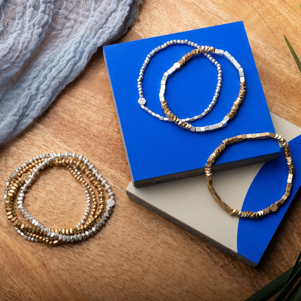 Mini Metal Stacking Bracelet - Geometric Gold/Silver