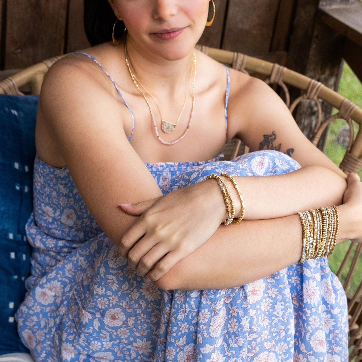 Mini Metal Stacking Bracelet - Geometric Gold