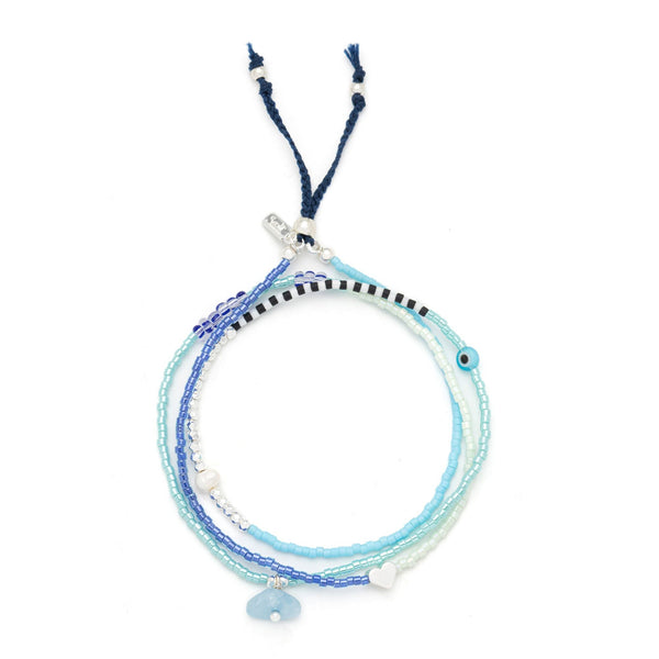 Mixed Media Wrap Bracelet/Necklace - Hope/Aquamarine/Silver