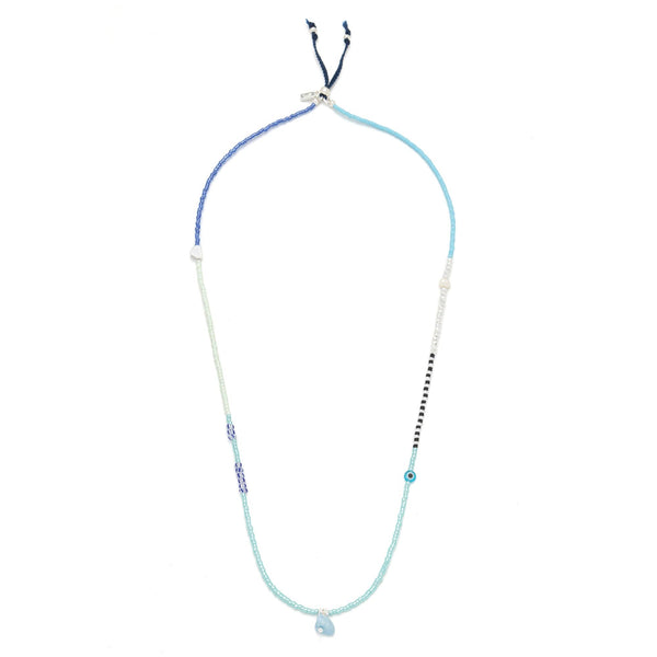 Mixed Media Wrap Bracelet/Necklace - Hope/Aquamarine/Silver