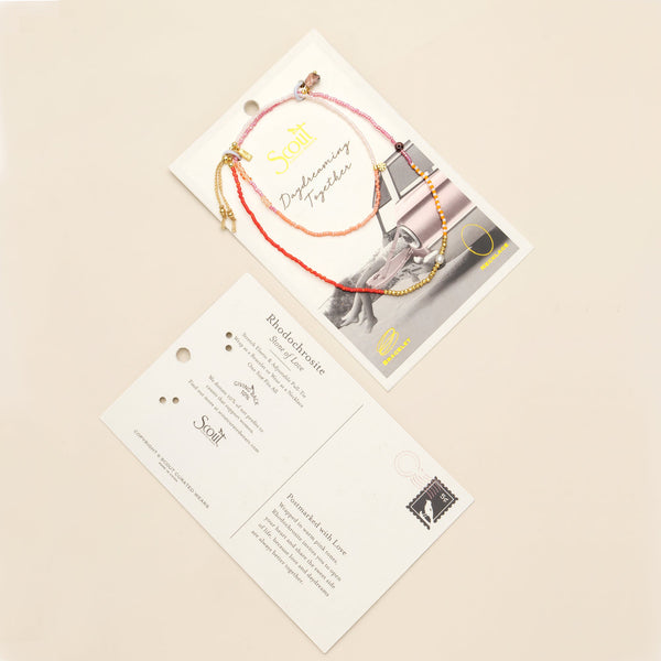 Mixed Media Wrap Bracelet/Necklace - Love/Rhodocrosite/Gold