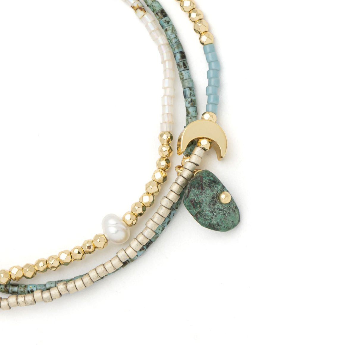 Mixed Media Wrap Bracelet/Necklace - Transformation/African Turquoise/Gold