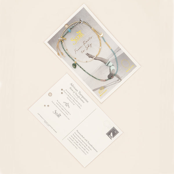 Mixed Media Wrap Bracelet/Necklace - Transformation/African Turquoise/Gold