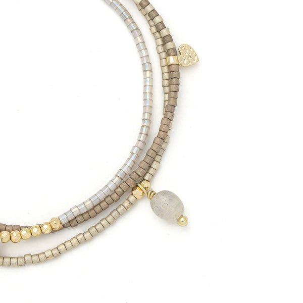 Mixed Media Wrap Bracelet/Necklace - Magic/Labradorite/Gold