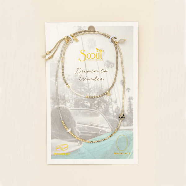 Mixed Media Wrap Bracelet/Necklace - Magic/Labradorite/Gold