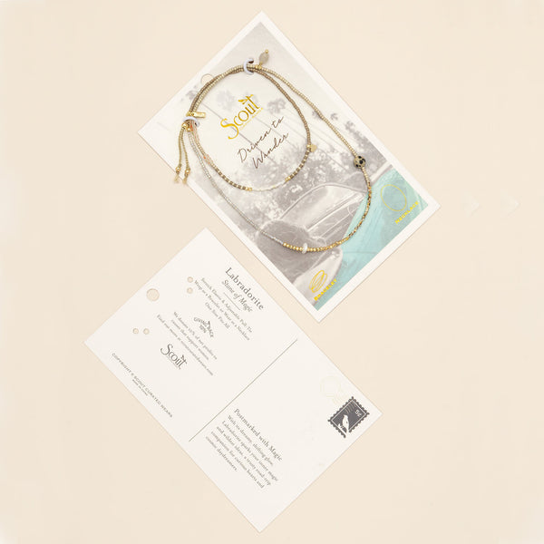 Mixed Media Wrap Bracelet/Necklace - Magic/Labradorite/Gold