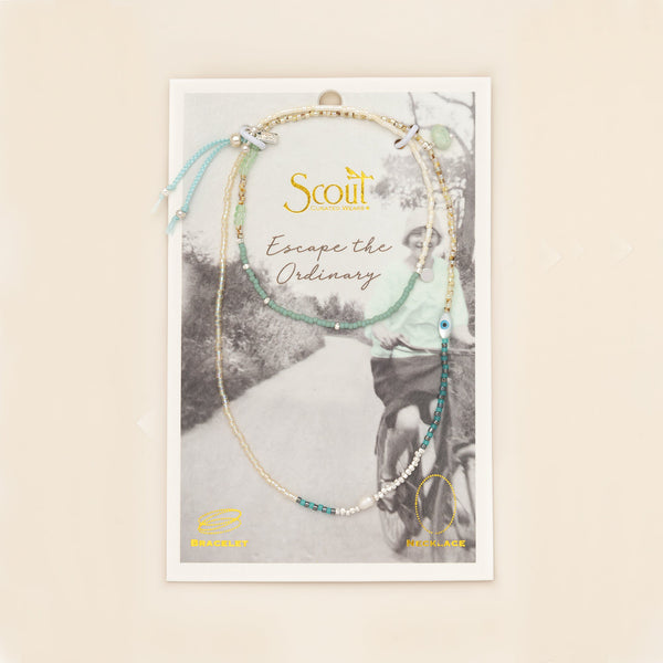 Mixed Media Wrap Bracelet/Necklace - Courage/Amazonite/Silver