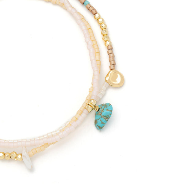Mixed Media Wrap Bracelet/Necklace - Tranquility/Turquoise/Gold