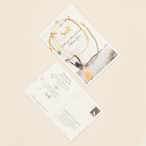 Mixed Media Wrap Bracelet/Necklace - Tranquility/Turquoise/Gold