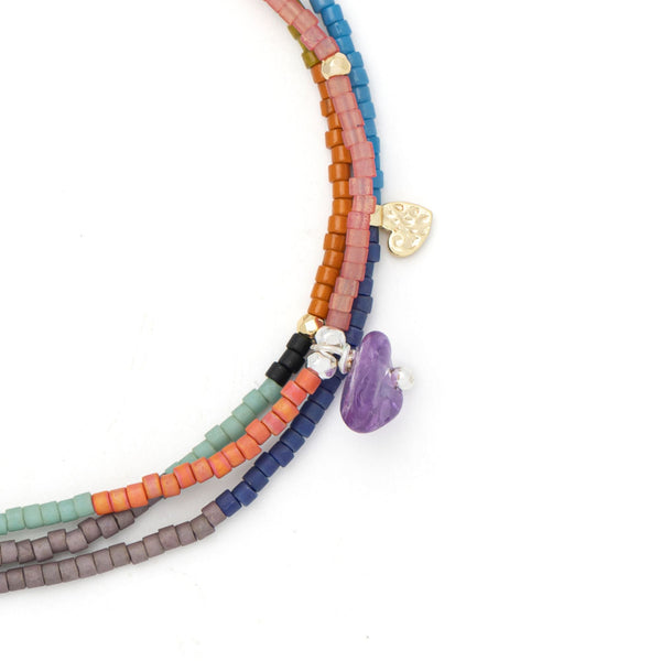 Mixed Media Wrap Bracelet/Necklace - Protection/Amethyst/Gold/Silver