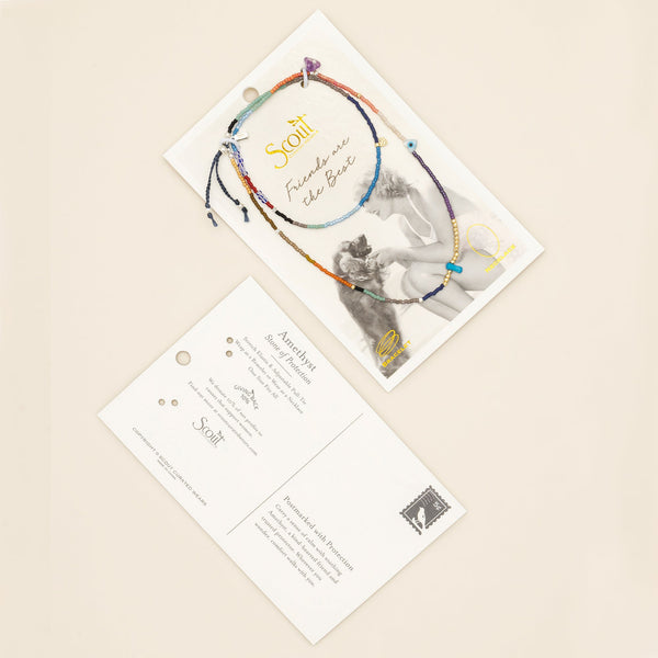 Mixed Media Wrap Bracelet/Necklace - Protection/Amethyst/Gold/Silver