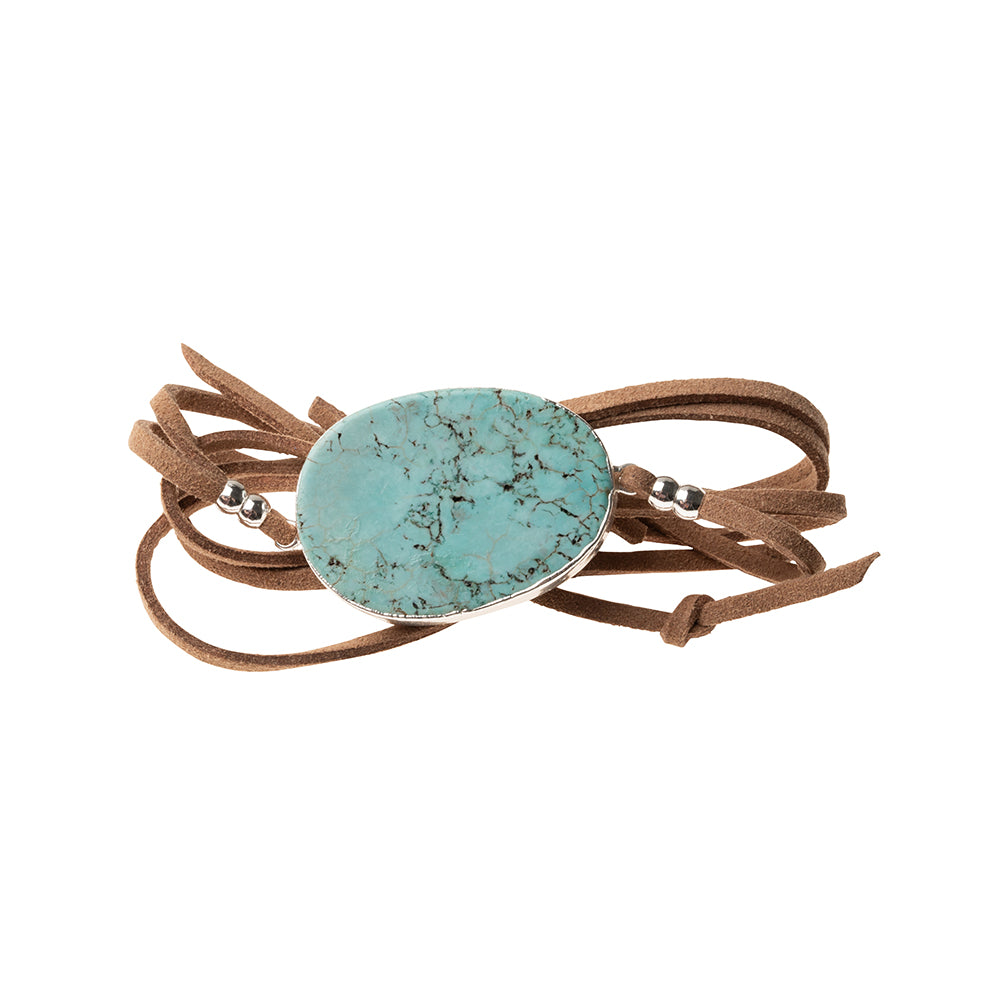 Suede/Stone Wrap - Turquoise/Silver/Stone of the Sky