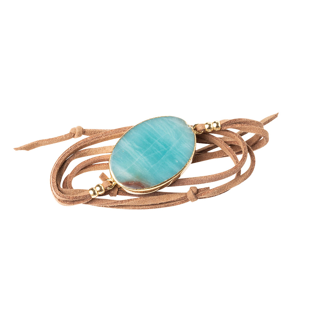 Suede/Stone Wrap - Amazonite/Gold/Stone of Courage