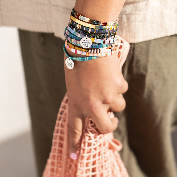 Good Karma Miyuki Charm Bracelet - Love Always Wins Multi/Sparkle/Gold