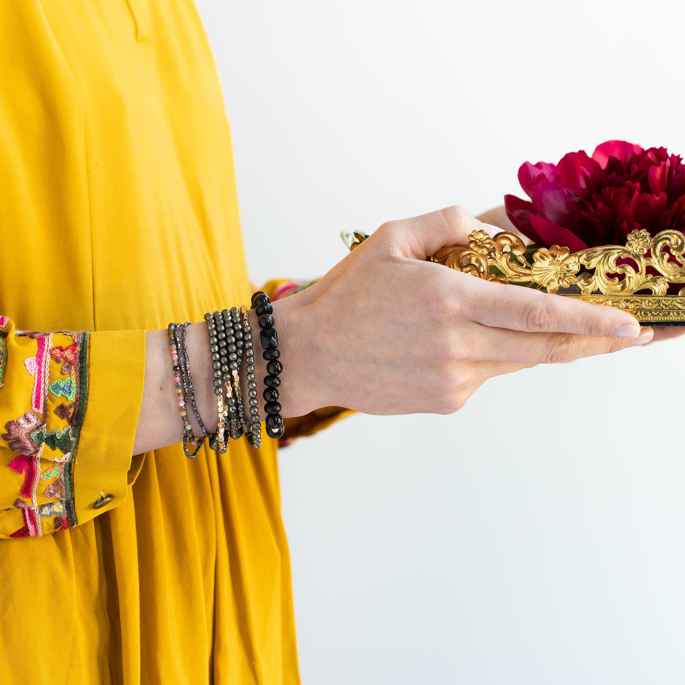 Gold Flower Silk Cuff Bracelet