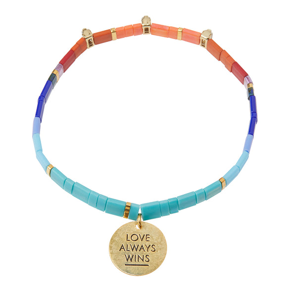 Good Karma Miyuki Charm Bracelet - Love Always Wins Multi/Sparkle/Gold