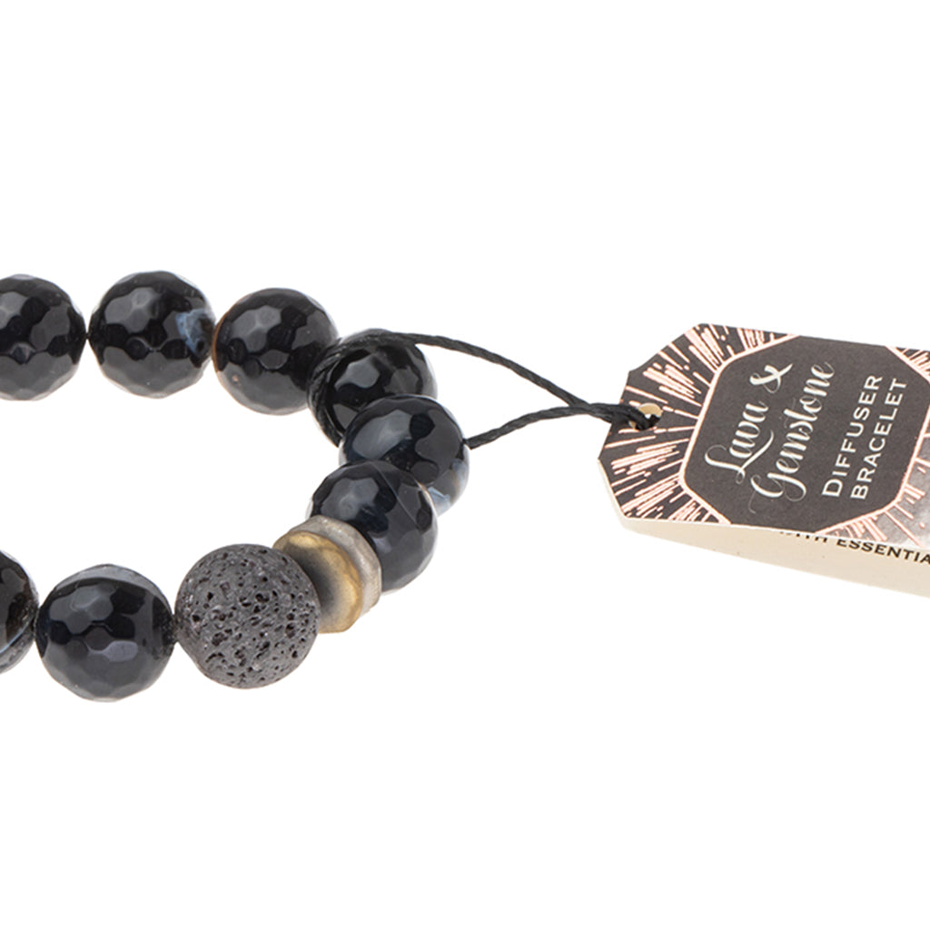 Lava & Gemstone Diffuser Bracelet - Black Agate